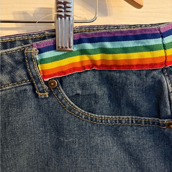 Forever 21 Denim Mini skirt with rainbow waistband. Women’s size 1X - Picture 4 of 6